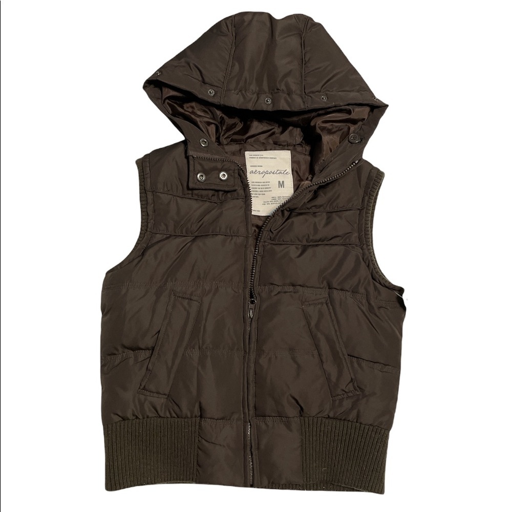 Aeropostale Girls Vest Hoodie Jacket Brown Down Lining Sz M